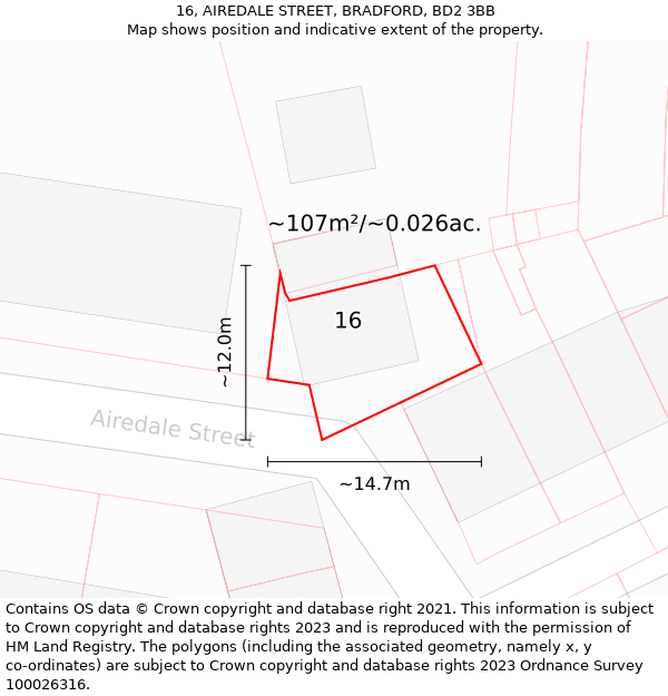 16, AIREDALE STREET, BRADFORD, BD2 3BB: Plot and title map