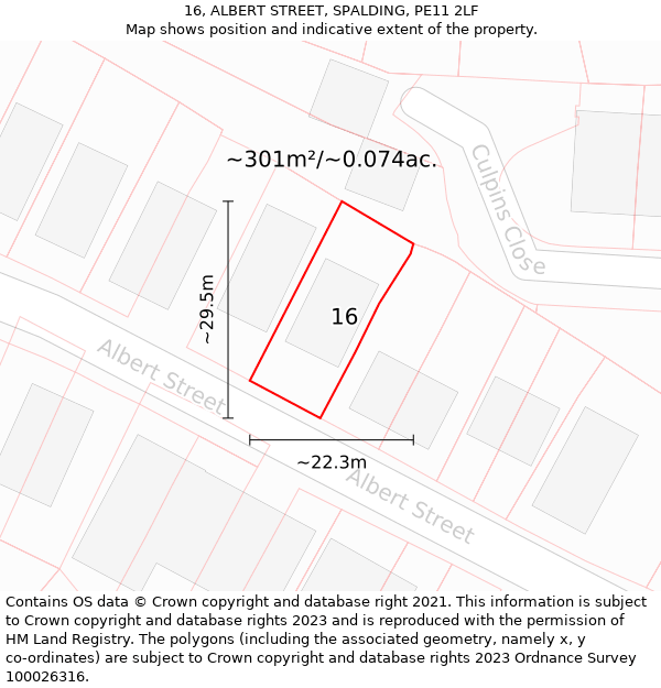 16, ALBERT STREET, SPALDING, PE11 2LF: Plot and title map