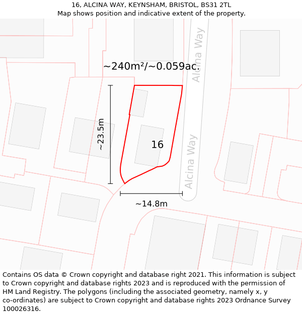 16, ALCINA WAY, KEYNSHAM, BRISTOL, BS31 2TL: Plot and title map