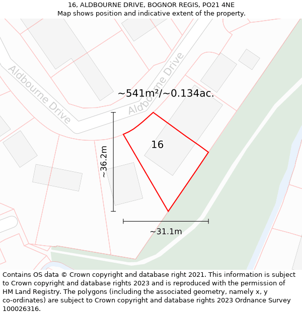 16, ALDBOURNE DRIVE, BOGNOR REGIS, PO21 4NE: Plot and title map