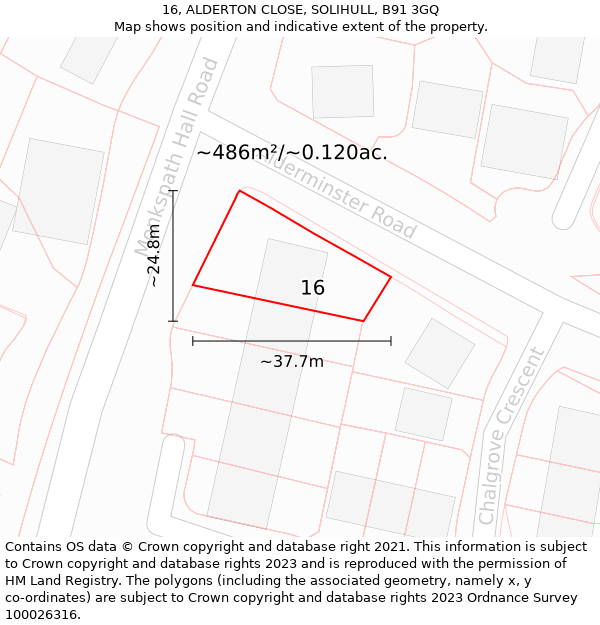 16, ALDERTON CLOSE, SOLIHULL, B91 3GQ: Plot and title map