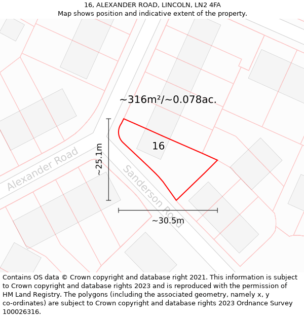 16, ALEXANDER ROAD, LINCOLN, LN2 4FA: Plot and title map