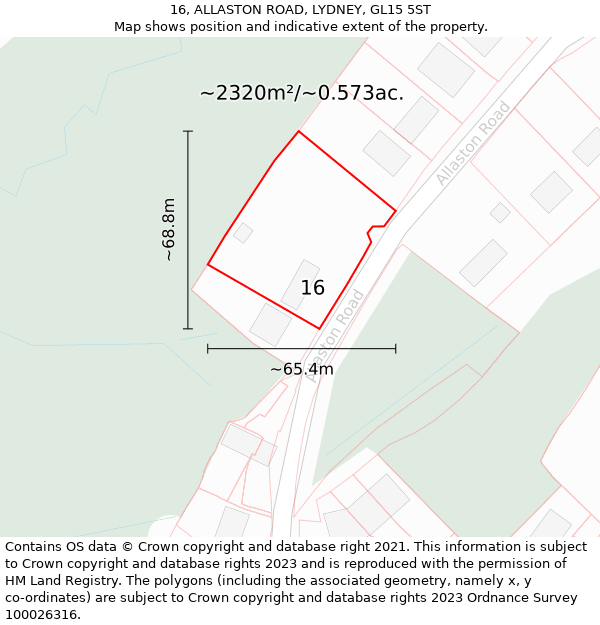16, ALLASTON ROAD, LYDNEY, GL15 5ST: Plot and title map