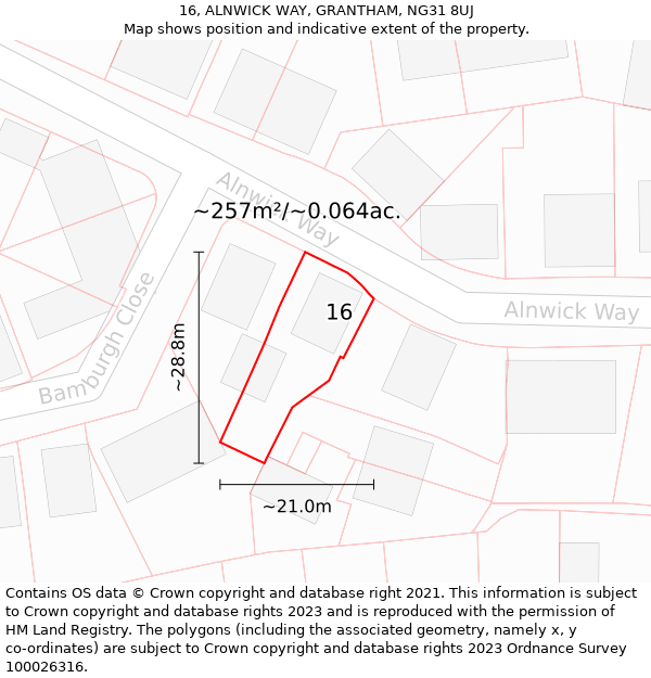 16, ALNWICK WAY, GRANTHAM, NG31 8UJ: Plot and title map