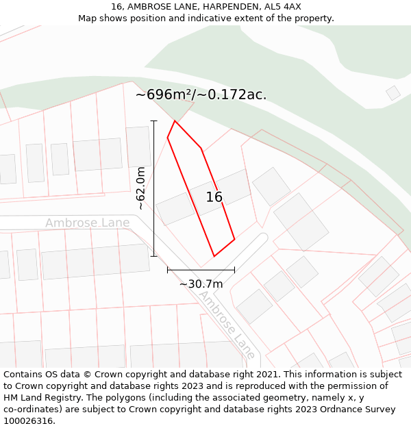 16, AMBROSE LANE, HARPENDEN, AL5 4AX: Plot and title map