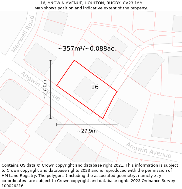 16, ANGWIN AVENUE, HOULTON, RUGBY, CV23 1AA: Plot and title map