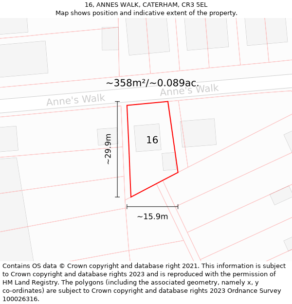 16, ANNES WALK, CATERHAM, CR3 5EL: Plot and title map