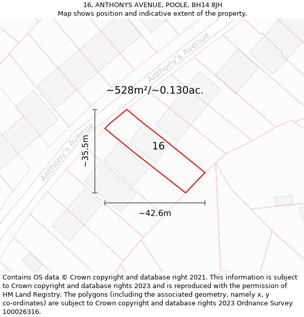 16, ANTHONYS AVENUE, POOLE, BH14 8JH: Plot and title map