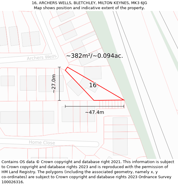 16, ARCHERS WELLS, BLETCHLEY, MILTON KEYNES, MK3 6JG: Plot and title map