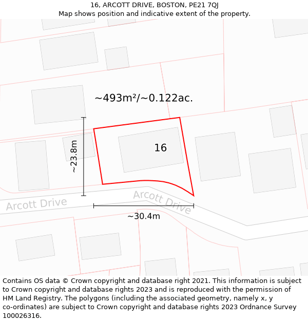 16, ARCOTT DRIVE, BOSTON, PE21 7QJ: Plot and title map