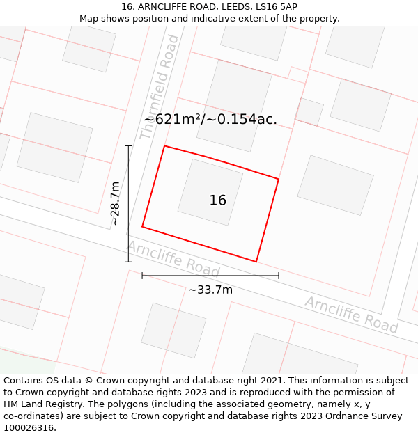 16, ARNCLIFFE ROAD, LEEDS, LS16 5AP: Plot and title map