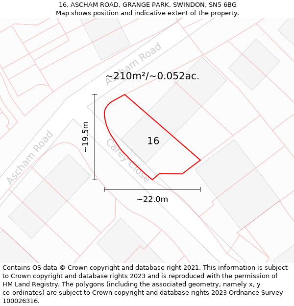 16, ASCHAM ROAD, GRANGE PARK, SWINDON, SN5 6BG: Plot and title map