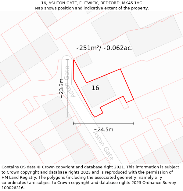 16, ASHTON GATE, FLITWICK, BEDFORD, MK45 1AG: Plot and title map