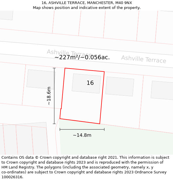 16, ASHVILLE TERRACE, MANCHESTER, M40 9NX: Plot and title map