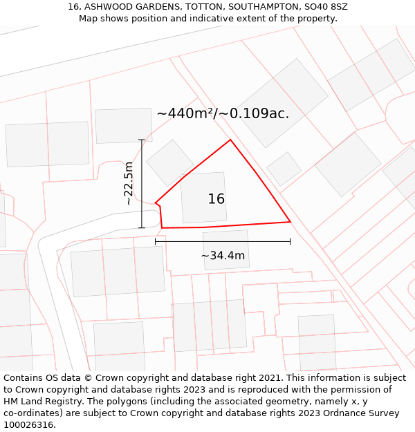 16, ASHWOOD GARDENS, TOTTON, SOUTHAMPTON, SO40 8SZ: Plot and title map