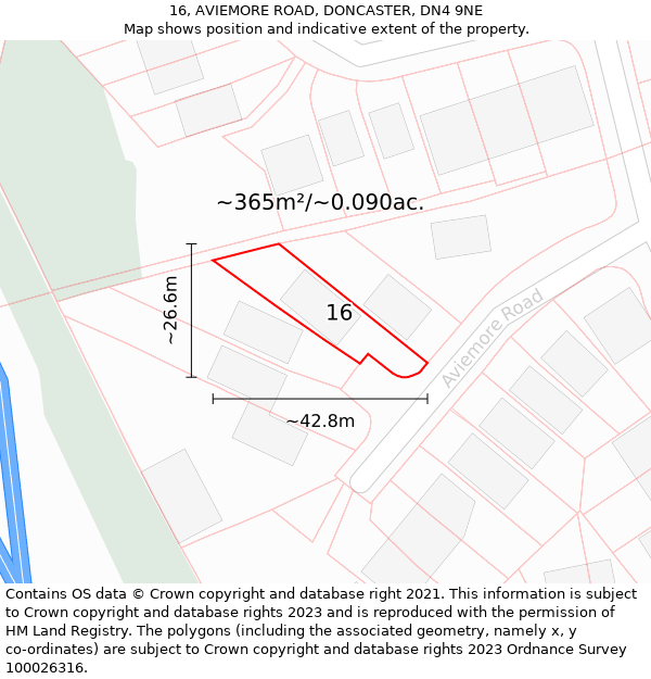 16, AVIEMORE ROAD, DONCASTER, DN4 9NE: Plot and title map