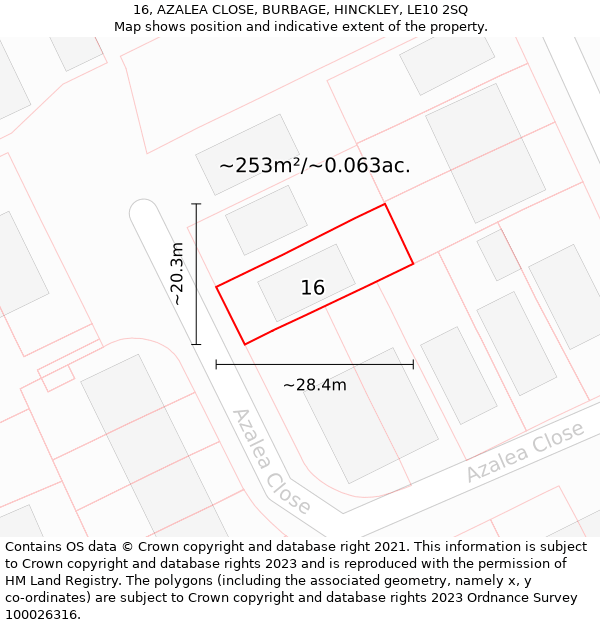 16, AZALEA CLOSE, BURBAGE, HINCKLEY, LE10 2SQ: Plot and title map