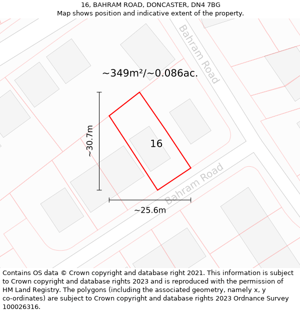 16, BAHRAM ROAD, DONCASTER, DN4 7BG: Plot and title map