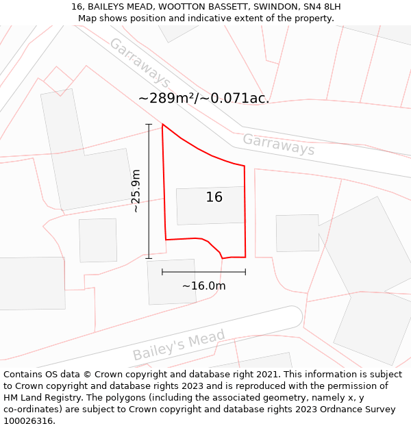 16, BAILEYS MEAD, WOOTTON BASSETT, SWINDON, SN4 8LH: Plot and title map