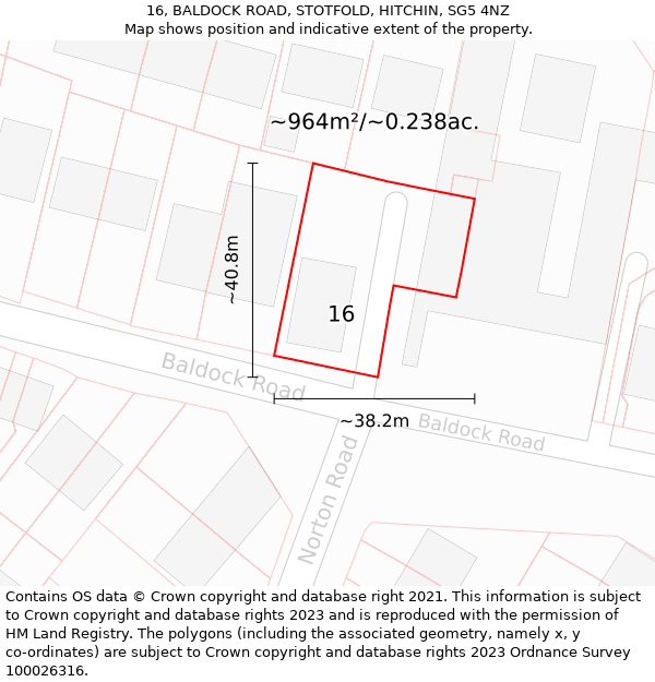 16, BALDOCK ROAD, STOTFOLD, HITCHIN, SG5 4NZ: Plot and title map