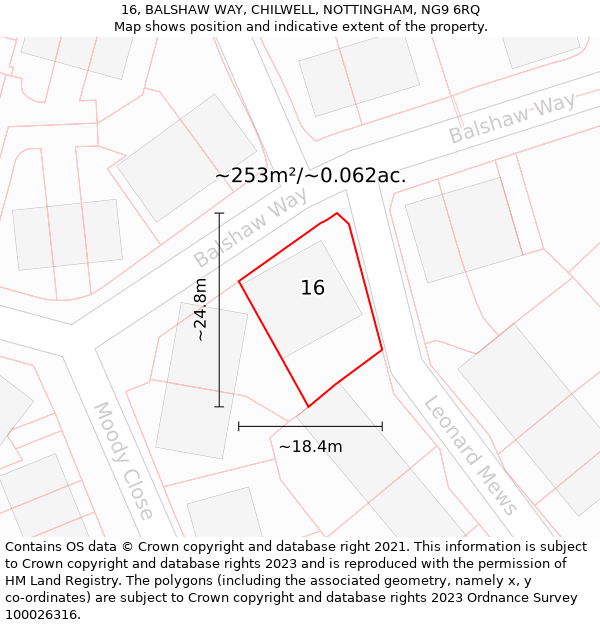 16, BALSHAW WAY, CHILWELL, NOTTINGHAM, NG9 6RQ: Plot and title map