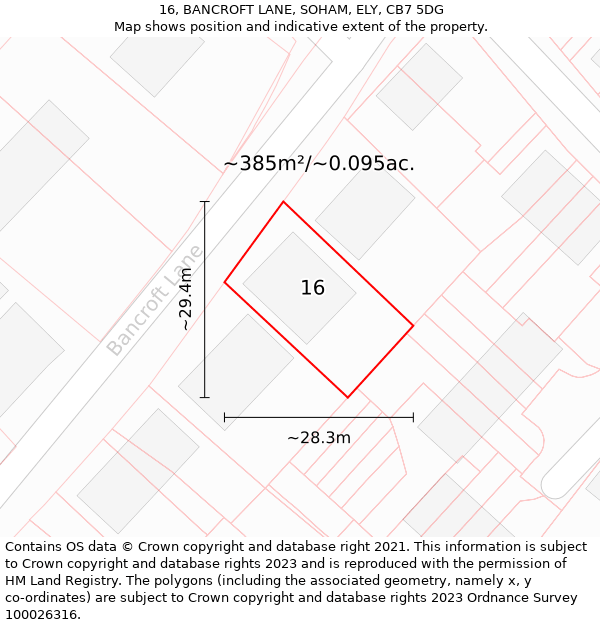 16, BANCROFT LANE, SOHAM, ELY, CB7 5DG: Plot and title map