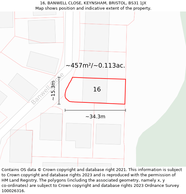 16, BANWELL CLOSE, KEYNSHAM, BRISTOL, BS31 1JX: Plot and title map