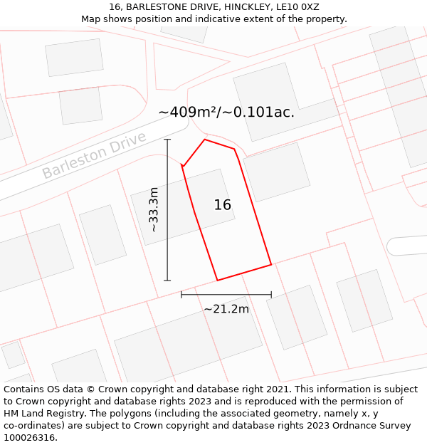 16, BARLESTONE DRIVE, HINCKLEY, LE10 0XZ: Plot and title map