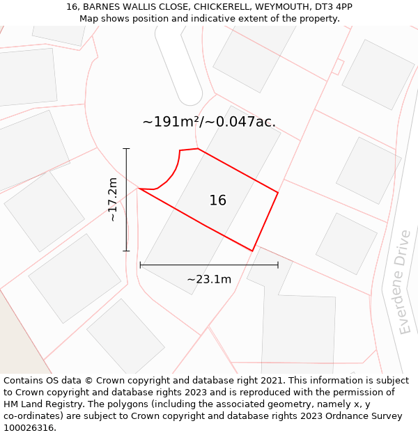 16, BARNES WALLIS CLOSE, CHICKERELL, WEYMOUTH, DT3 4PP: Plot and title map
