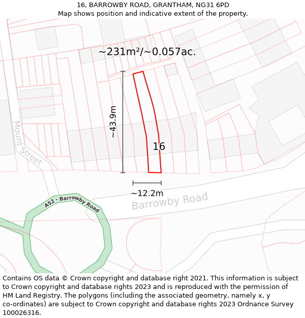 16, BARROWBY ROAD, GRANTHAM, NG31 6PD: Plot and title map