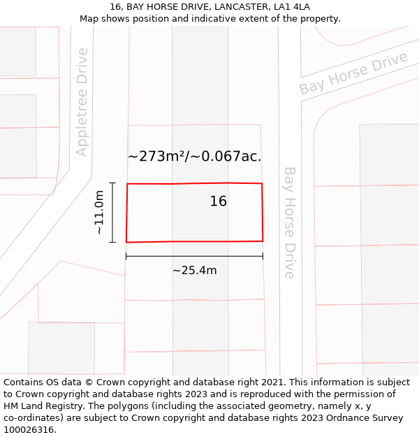 16, BAY HORSE DRIVE, LANCASTER, LA1 4LA: Plot and title map