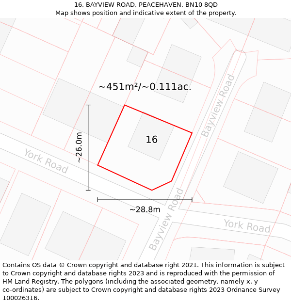 16, BAYVIEW ROAD, PEACEHAVEN, BN10 8QD: Plot and title map