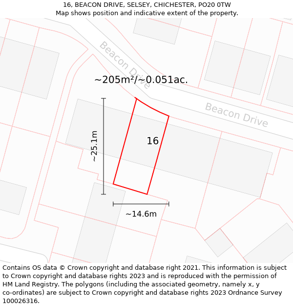 16, BEACON DRIVE, SELSEY, CHICHESTER, PO20 0TW: Plot and title map