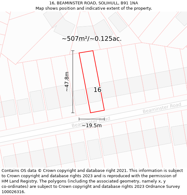 16, BEAMINSTER ROAD, SOLIHULL, B91 1NA: Plot and title map