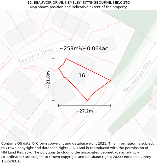 16, BEAUVOIR DRIVE, KEMSLEY, SITTINGBOURNE, ME10 2TQ: Plot and title map