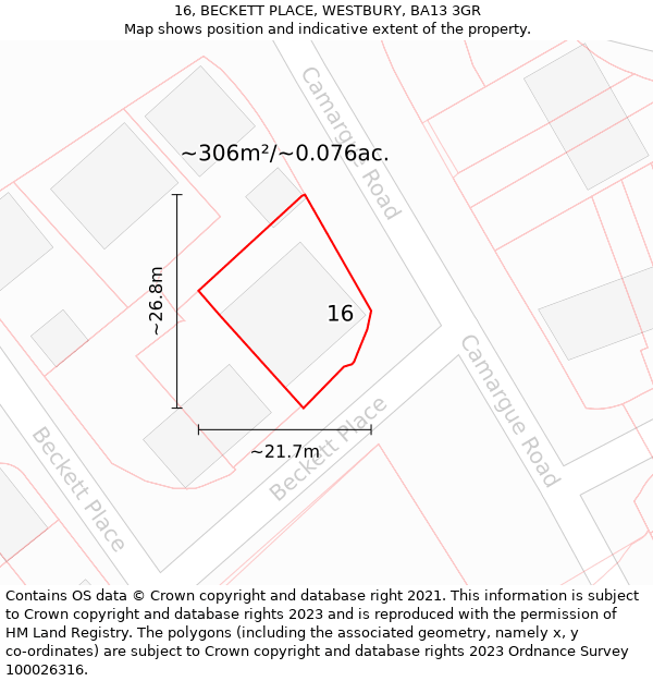 16, BECKETT PLACE, WESTBURY, BA13 3GR: Plot and title map