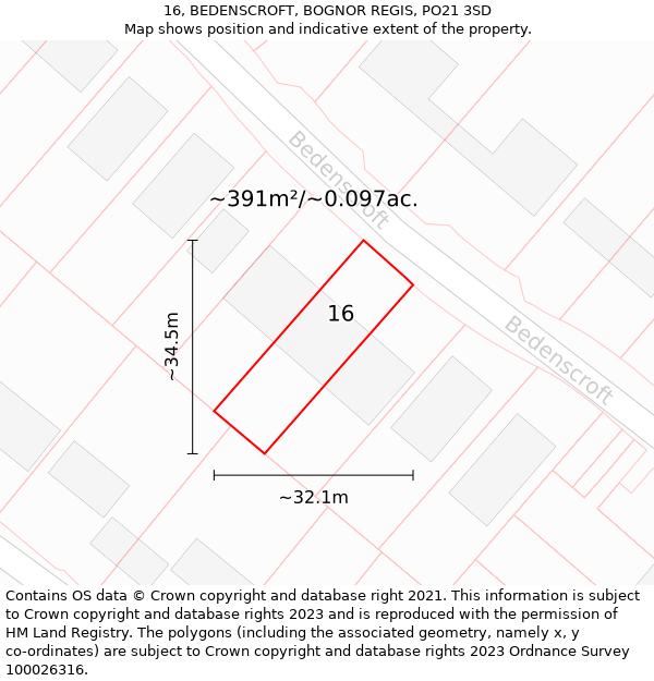 16, BEDENSCROFT, BOGNOR REGIS, PO21 3SD: Plot and title map