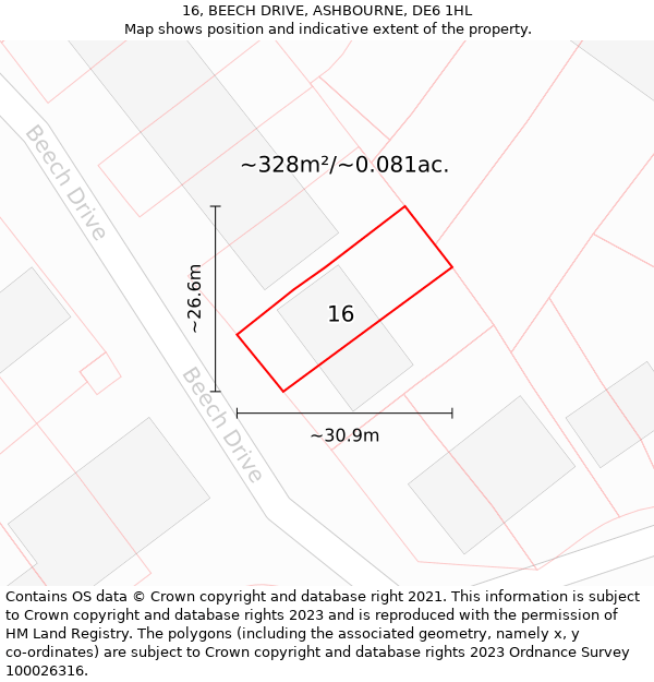 16, BEECH DRIVE, ASHBOURNE, DE6 1HL: Plot and title map