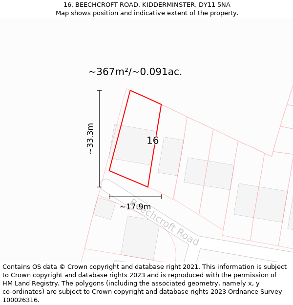 16, BEECHCROFT ROAD, KIDDERMINSTER, DY11 5NA: Plot and title map