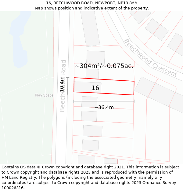 16, BEECHWOOD ROAD, NEWPORT, NP19 8AA: Plot and title map