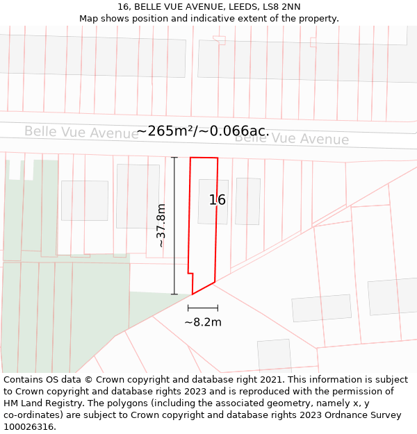 16, BELLE VUE AVENUE, LEEDS, LS8 2NN: Plot and title map