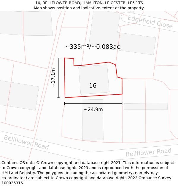 16, BELLFLOWER ROAD, HAMILTON, LEICESTER, LE5 1TS: Plot and title map