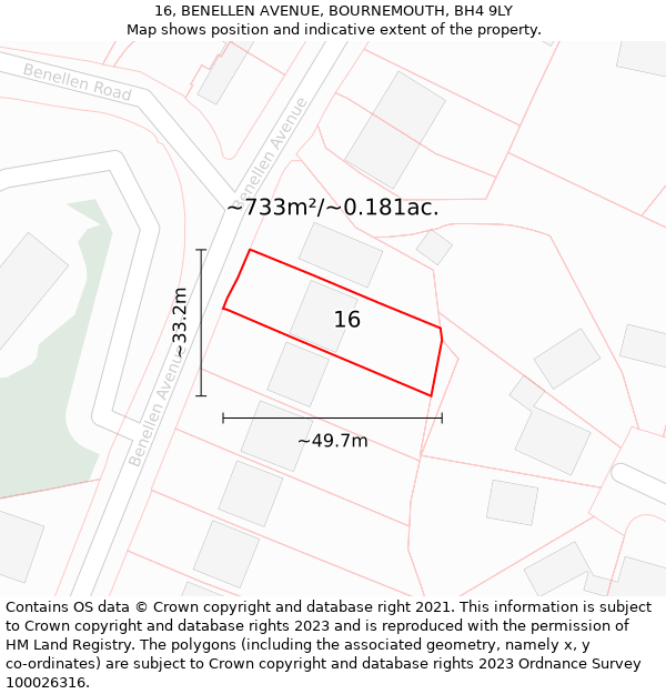 16, BENELLEN AVENUE, BOURNEMOUTH, BH4 9LY: Plot and title map