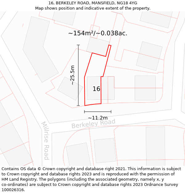 16, BERKELEY ROAD, MANSFIELD, NG18 4YG: Plot and title map