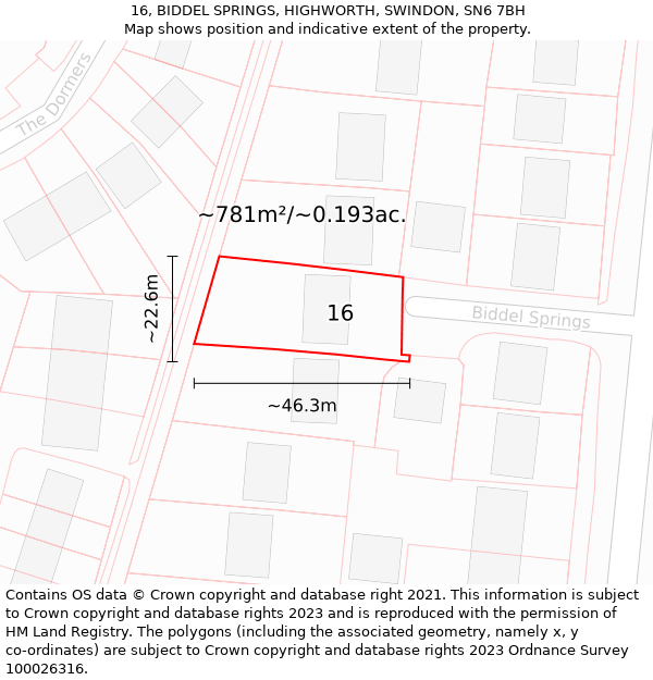 16, BIDDEL SPRINGS, HIGHWORTH, SWINDON, SN6 7BH: Plot and title map