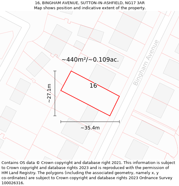 16, BINGHAM AVENUE, SUTTON-IN-ASHFIELD, NG17 3AR: Plot and title map