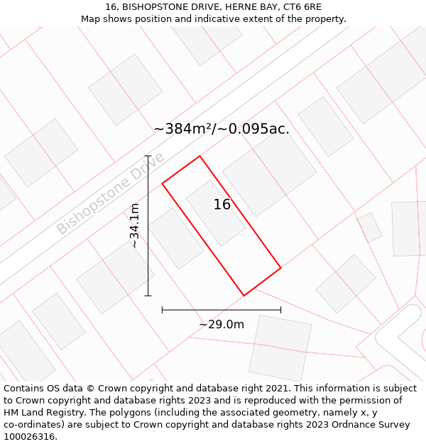 16, BISHOPSTONE DRIVE, HERNE BAY, CT6 6RE: Plot and title map