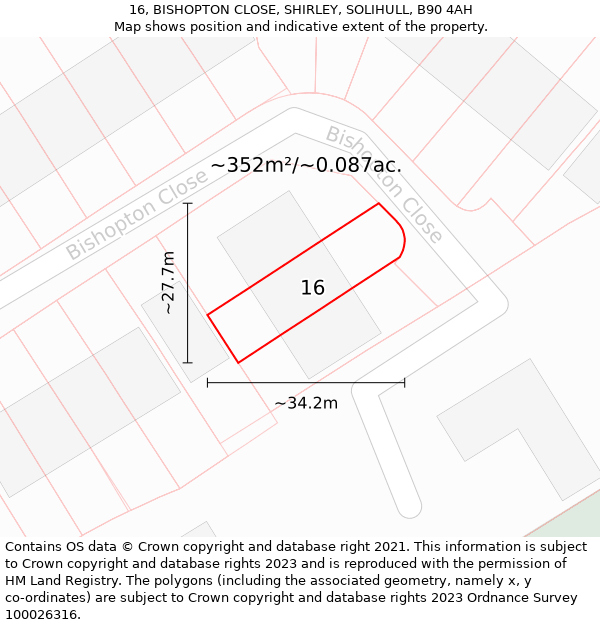 16, BISHOPTON CLOSE, SHIRLEY, SOLIHULL, B90 4AH: Plot and title map