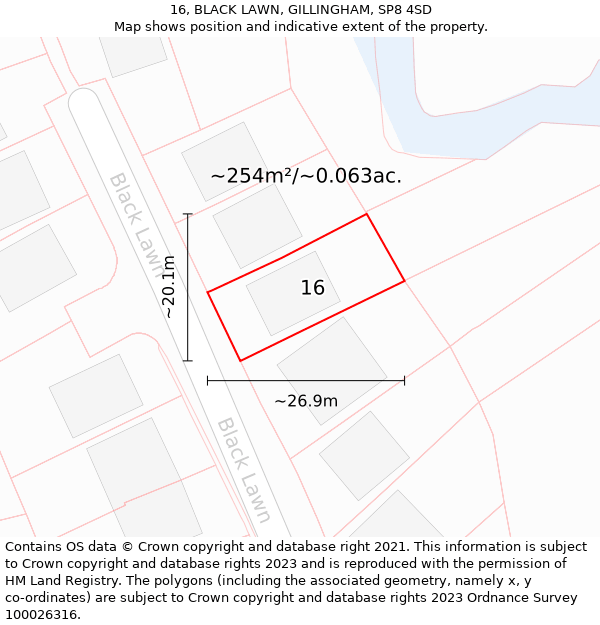 16, BLACK LAWN, GILLINGHAM, SP8 4SD: Plot and title map