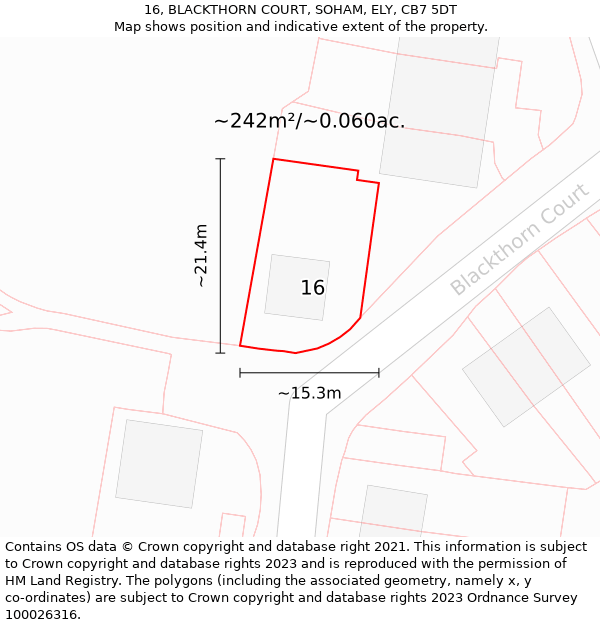 16, BLACKTHORN COURT, SOHAM, ELY, CB7 5DT: Plot and title map